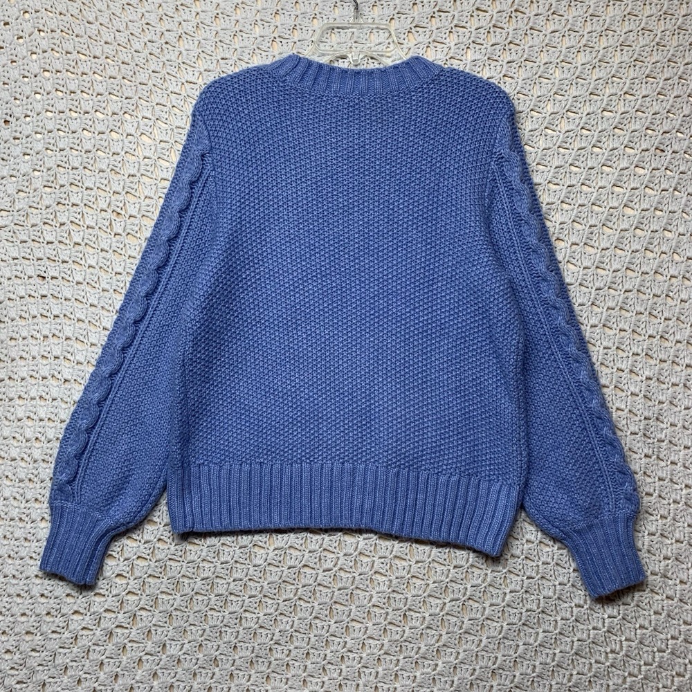 Talbots Balloon Sleeve Cable Knit Sweater Women Sz L Blue Wool Blend Crew Neck - Picture 5 of 11
